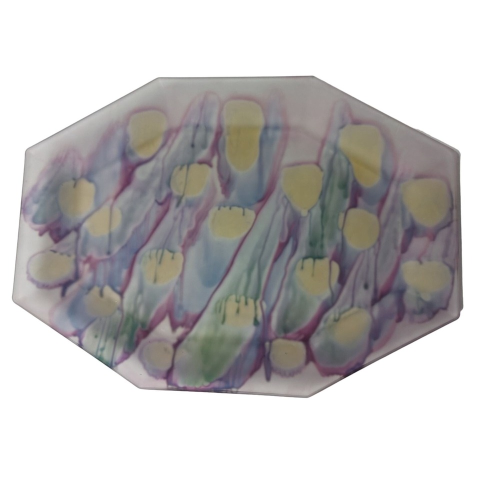 Easter Spring  Reuven‎ on France Arcoroc glass serving dish Octime 14x10 purple